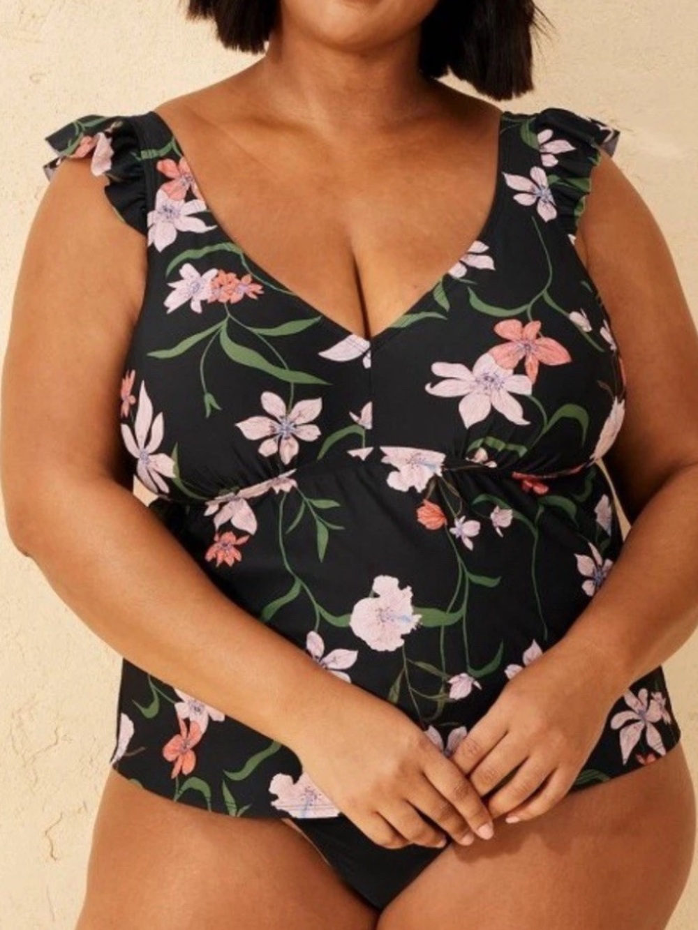 Bundle to Save!! Shade & Shore Woman's Black Floral Ruffle Swim Top